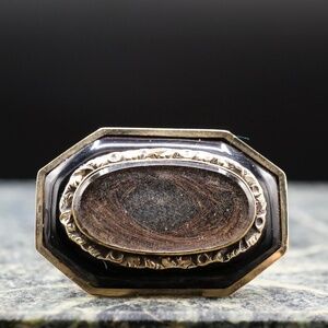 One of a Kind c.1880 Victorian Hairwork Mourning Brooch 10k Solid Gold
